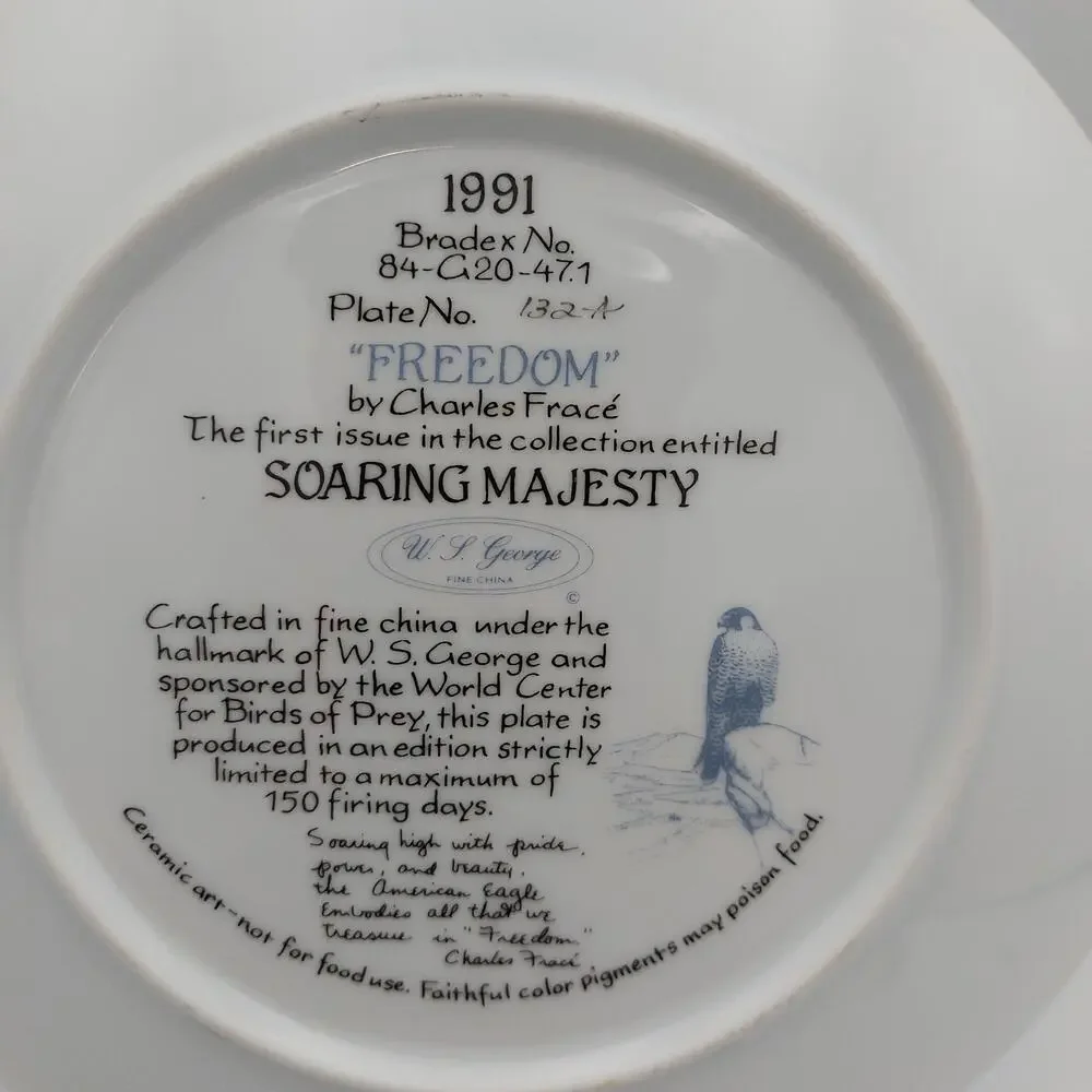 1991 Freedom Charles Frace Bald Eagle Collector Plate W S George Soaring Majesty